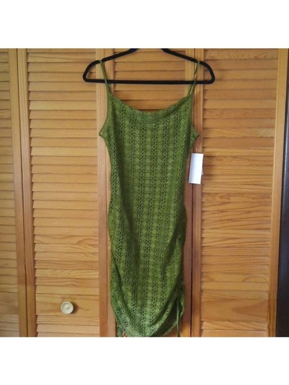 NWT 1 State Beach Tuscan Olive Green Crocheted Adjustable Ruched Side Coverup XS
